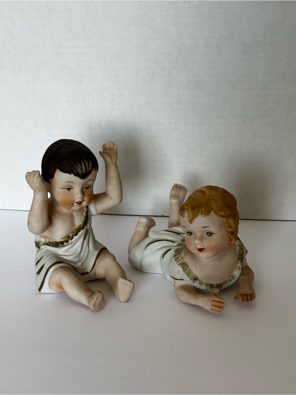 Porcelain Baby Figurines Set in White and Cream